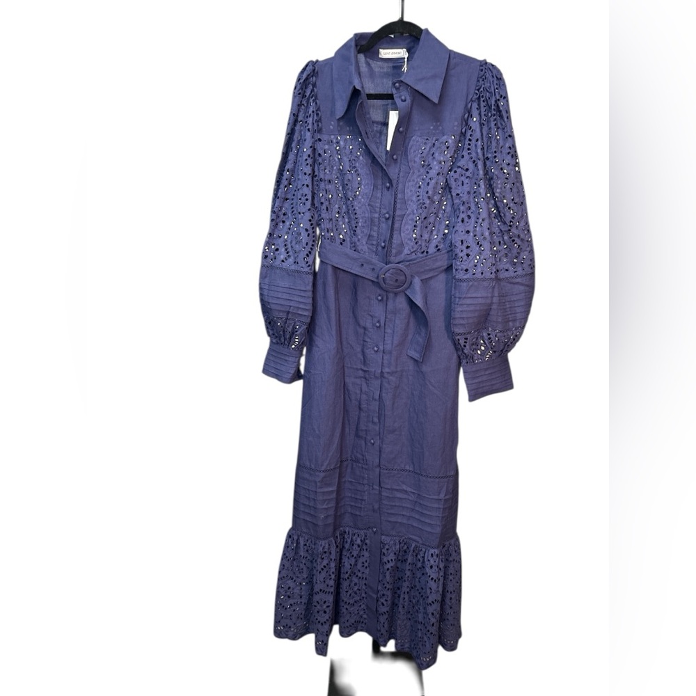 NWT Saint Armand Lara French Navy Ramie Maxi Shirt Dress $355 Small - Picture 5 of 8